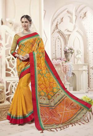 Celebrate This Festive Season With Beauty And Comfort Wearing This Saree In Musturd Yellow Color Paired With Beige And Musturd Yellow Colored Blouse. This Saree And Blouse Are Fabricated On Art Silk Beautified With Prints. 