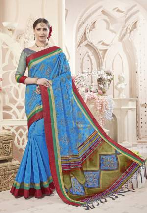 This Festive Season , Grab This Traditional Looking Silk Based Saree In Blue Color Paired With Blue Colored Blouse. This Saree And Blouse Are Silk Based Beautified With Prints. Buy Now.