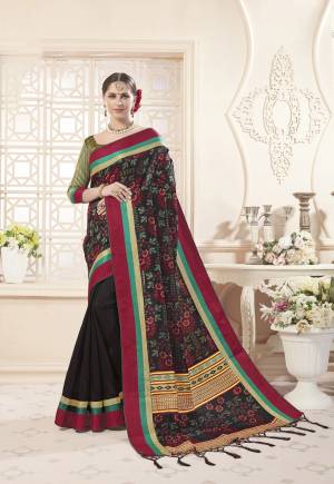 For a Bold And Beautiful Look, Grab This Saree In Black Color Paired With Beige And Black Colored Blouse. This Saree And Blouse Are Fabricated On Art Silk Beautified With Prints All Over. Buy Now.