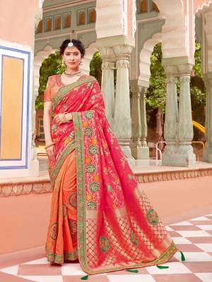 Let royalty drip through your persona as you wrap yourself in this regal-infused saree . 