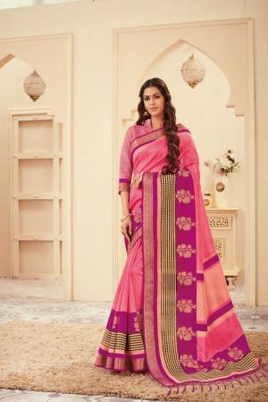Look Pretty Wearing This Saree In Pink Color Paired With Pink Colored Blouse. This Saree And Blouse Are Fabricated On Art silk Beautified With Intricate Prints All Over It. 