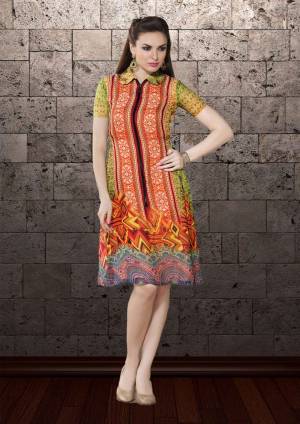 Celebrate This Festive Season With Beauty And Comfort Wearing This Kurti In Orange And  Green Color Fabricated On Georgette. 