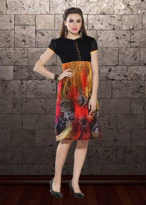 For Your Casual Or Semi-Casual Wear Grab This Readymade Kurti In Black And Multi Color Fabricated On Georgette Beautified With Prints All Over .