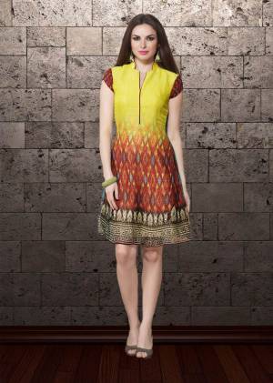 Beautiful Patterned Designer Readymade Kurti Is Here In Yellow And Maroon Color Fabricated On Georgette. 