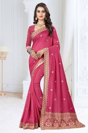 Look Pretty In This Silk Based Pink Colored Saree Paired With Pink Colored Blouse. Its Pretty Color, Rich Fabric And Minimal Embroidery Will Earn You Lots Of Compliments From Onlookers. 
