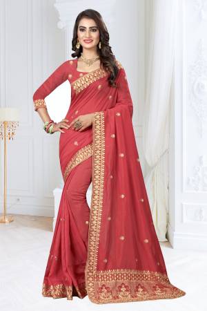 Add This New Shade In Pink With This Designer Saree In Old Rose Pink Color Paired With Old Rose Pink Colored Blouse. This Saree And Blouse Are Soft Towards Skin And Light Weight Which IS Easy To carry all Day Long. 