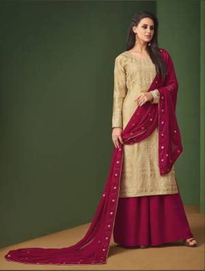 Simple And Elegant Looking Designer Suit Is Here In Beige Colored Top Paired With Maroon Colored Bottom And Dupatta. This Suit Is Light Weight As It Is Georgette Based And Ensures Superb Comfort All Day Long. Buy Now.
