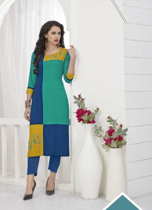 Add This Lovely Readymade Kurti In Sea Green And Blue Color Fabricated On rayon. It Is Available In All Regular Sizes. Buy Now.