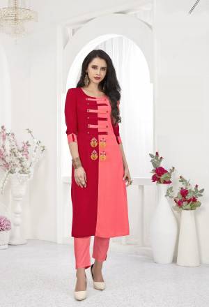 Look Pretty Wearing This Lovely Designer Readymade Kurti In Pink And Red Color Fabricated On Rayon. This Pretty Kurti Is Beautiifed With Thread Work And Front Pattern. Buy Now.