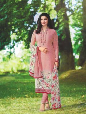 Look Pretty Wearing This Lovely Designer Straight Suit In Baby Pink Color Paired With White Colored Dupatta. Its Top Is Fabricated On Crepe Paired With Santoon Bottom And Chiffon Dupatta. Its Fabrics Ensures Superb Comfort All Day Long. 