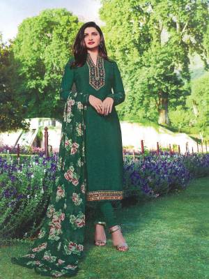 Add This Lovely Shade To Your Wardrobe With This Designer Straight Suit In Pine Green Color. Its Top IS Fabricated On Crepe Paired With Santoon Bottom And Chiffon Dupatta. Buy This Attractive Suit Now.
