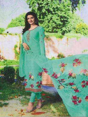 Look Pretty Wearing This Lovely Designer Straight Suit In Turquoise Blue Color. Its Top Is Fabricated On Crepe Paired With Santoon Bottom And Chiffon Dupatta. Its Fabrics Ensures Superb Comfort All Day Long. 