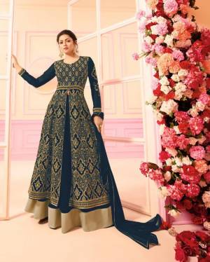 For A Heavy Look, Grab This Heavy Designer Indo-Western Dress In Navy Blue Color Paired With Navy Blue Colored bottom And Dupatta. Its Top And Bottom Are Georgette Based Paired With Chiffon Dupatta. Buy Now.