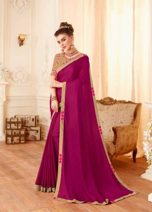 Bright And Visually Appealing Color Is Here With This Designer Saree In Magenta Pink Color Paired With beige Colored Blouse. This Saree Is Fabricated On Soft Silk Paired With Art Silk Fabricated Blouse. Buy This Designer Saree Now.