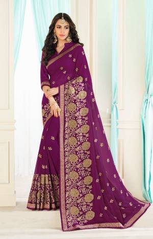 Bright And Visually Appealing Color Is Here With this Designer Saree In Purple Color Paired With Purple Colored Blouse. This Saree Is Georgette Based Paired With Brocade Fabricated Blouse. Buy Now.