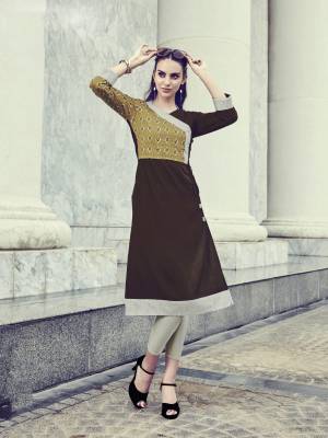 For A Patterned Look, Grab This Readymade Kurti In Brown Color Fabricated On Rayon. Its Fabric Ensures Superb Comfort All Day Long And Its Easy To Care For And Durable. 