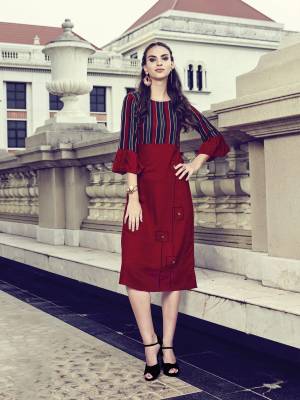Quite Running Pattern Is Here With This Readymade Kurti In Maroon Color Fabricated On Rayon With Bell Sleeve Pattern. It Is Light Weight And Easy To Carry All Day Long. 