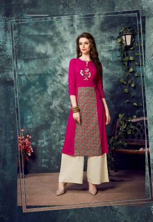 Look The Most Attractive Of All wearing This Designer Readymade Kurti In Dark Pink Color Fabricated On Rayon. This Kurti Is Light Weight And Its Fabric Ensures Superb Comfort All Day Long. 