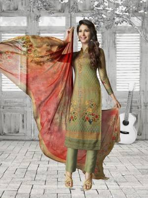 Celebrate This Festive Season Wearing This Designer Straight Suit In Green Color Paired With Contrasting Orange Colored Dupatta. Its Top Is Fabricated On Soft Cotton Paired With Cotton Bottom And Chiffon Dupatta. All Its Fabrics Ensures Superb Comfort all Day Long. Buy Now.