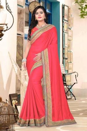 Grab This Beautiful Designer Saree In Crimson Red Color Paired with Crimson Red Colored Blouse. This Saree And Blouse Are Silk Baased Beautified With Heavy Embroidered Lace Border And Blouse. Also Its Silk Fabric Gives A Rich Look To Your Personality. 