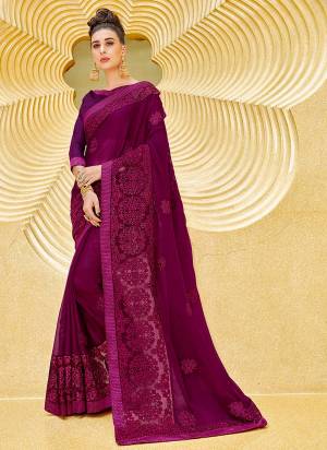 Look The Most Attractive Of All Wearing This Designer Saree In Purple Color Paired With Purple Colored Blouse. This Saree Is Chiffon Fabricated Paired With Art Silk Fabricated Blouse.  