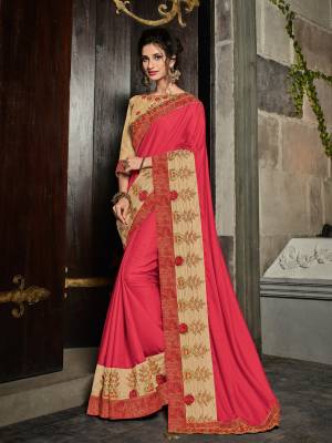 Gorgeously mesmerizing is what you will look at the next wedding gala wearing this beautiful Dark Pink color satin georgette saree. Ideal for party, festive & social gatherings. this gorgeous saree featuring a beautiful mix of designs. Its attractive color and designer heavy embroidered design, Flower patch design, zari resham work, stone design, beautiful floral design work over the attire & contrast hemline adds to the look. Comes along with a contrast unstitched blouse.
