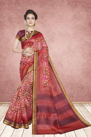 Go Colorful Wearing This Saree In Multi Color Paired With Magenta Pink Colored Blouse. It IS Cotton Silk Based Which IS Easy To Drape And Carry All Day Long.