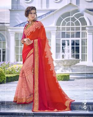 This Lovely Pink And Red Ombre Effect Saree Is The Most Beautiful Thing That Can Happen To You.Gorgeous Saree Is Fabricated In Satin Silk And  Georgette And Rani Pink And Beige Colored Banglori Silk Blouse.It Is Lovely And Comfortable Beautifull Collection. Bring It On And Pose With Attitude As You Look Stunning Wearing This Saree. Buy Now. 