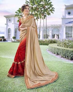 Look Absolutely Alluring In This Red And Golden Colored Designer Saree At Wedding Party And Get Filled With Tones Of Compliments. Designed With Cut Border Laces And Fancy Work. Enriched On Smoked Cotton And Georgette Matched With Red Colored Banglori Silk Blouse. Grab Now!