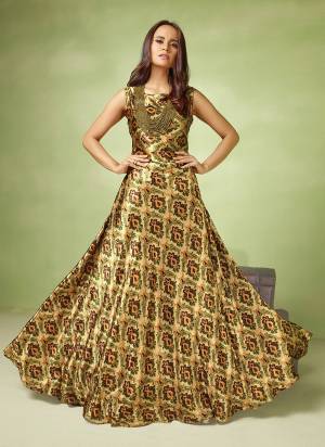 Grab This Rich And Elegant Looking Designer Readymade Gown In Beige And Multi Color Paired With Beige Colored Top. Its Gown Is Fabricated On Satin Paired With Orgenza Fabricated Top.