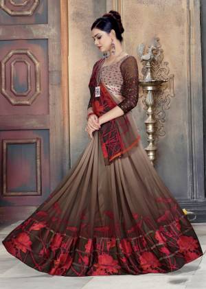 New And Unique Color Pallete Is Here With This Saree In Brown Color Paired With Grey And Brown Colored Blouse. This Saree Is Fabricated On Georgette Paired With Satin Gergette Blouse. Both The Fabrics Are Light Weight And eAsy To Carry All Day Long.