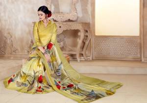 Pretty Simple Looking Saree Is Here In Yellow Color Paired With Yellow Colored Blouse. This Saree And Blouse Are Fabricated On Satin Georgette Beautified With Prints all Over. 