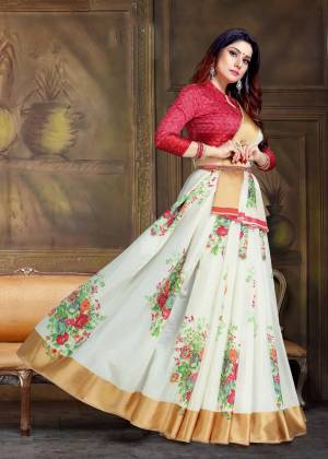 Simple And Elegant Looking Saree Is Here In White Color Paired With Dark Pink Colored Blouse. This Saree And Blouse Are Art Silk Based Beautified With Multi Colored Floral Prints. 