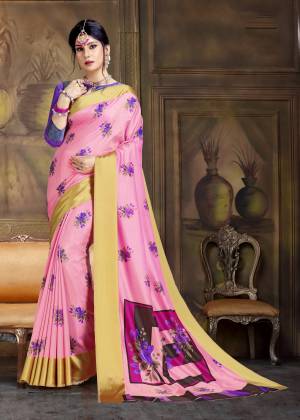 Look Pretty Draping This Lovely  Pink Colored Saree Paired With Contrasting Violet Colored Blouse. This Saree And Blouse Are Fabricated On Art Silk Beautified With Abstract Prints. Buy Now.