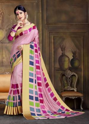 Look Pretty Draping This Lovely Light Pink Colored Saree Paired With Dark Pink Colored Blouse. This Saree And Blouse Are Fabricated On Art Silk Beautified With Blocks Prints. Buy Now.