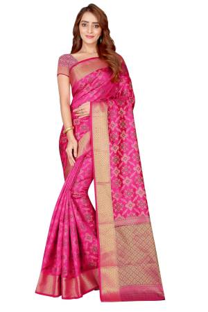 Bright And Visually Appealing Color Is Here With This Silk Based Saree In Pink Color Paired With Pink Colored Blouse. This Saree And Blouse Are Fabricated On Kanjivaram Art Silk Beautified With Weave all Over It. 