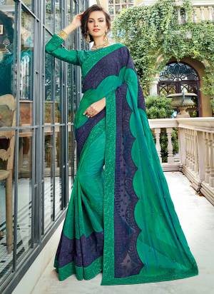 Here Is A Lovely Shade To Add Into Your Wardrobe With This Heavy Designer Saree In Sea Green Color Paired With Sea Green Colored Blouse. This Saree And Blouse Are Silk Based Beautified With Heavy Embroidery Al Over. 