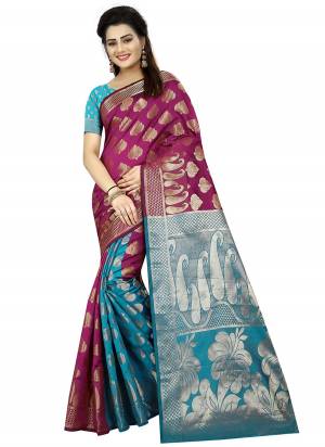 Attract All Wearing This Beautiful Silk Based Saree In Purple And Pink Color Paired With Purple Colored Blouse. This Saree And Blouse Are Fabricated Jacquard Silk Beautified with Weave All Over. 