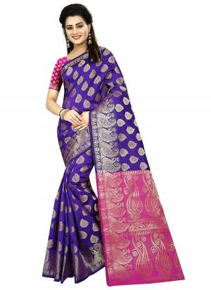 Look Pretty In this Beautiful Color And Most Favourite Of All. This Lovely Violet And Dark Pink Colored Saree Paired With Dark Pink Colored Blouse. This Saree And Blouse Are Jacquard Silk Fabricated Beautified With Weave, It Also Ensures Superb Comfort All Day Long. 