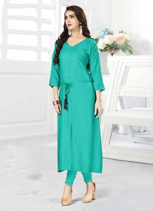 Flaunt Your Rich And Elegant Taste Wearing This Readymade Kurti In Turquoise Blue Color Fabricated On Rayon. This Pretty Kurti Is Soft Towards Skin And Easy To Carry All Day Long. 
