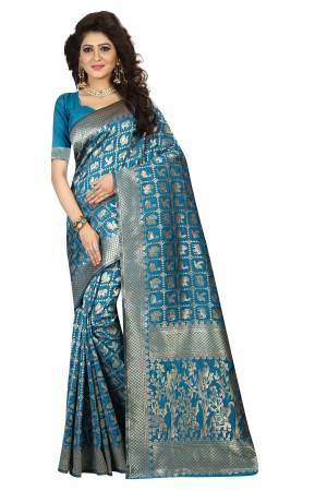 Simple And Pretty Color Is Here To Add Into Your Wardrobe With This Silk Based Saree In Blue Color Paired With Blue Colored Blouse. It Is Beautified With Weave All Over. 