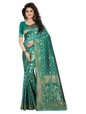 New Shade In Silk Saree Is Here with This Teal Green Colored Saree Paired With Teal Green Colored Blouse. This Saree Is Fabricated On Jacquard Silk Beautified With Weave All Over. 