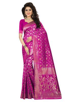 This Festive Season, Look Brightest Of all With This Rani Pink Colored Saree Paired With Rani Pink Colored Blouse. This Saree Is Jacquard Silk Based Paired With Art Silk Fabricated Blouse. 