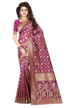 Look Beautiful And Attractive Wearing This Saree In Magenta Pink Color Paired With Magenta Pink Colored Blouse. This Saree And Blouse Are Silk Based Beautified With Weave All Over.
