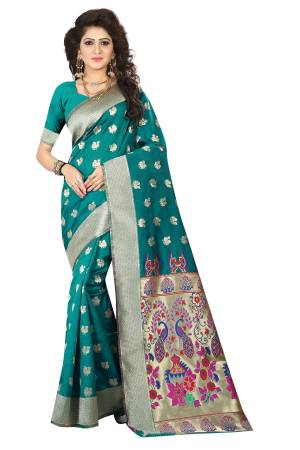 New Shade In Silk Saree Is Here with This Teal Blue Colored Saree Paired With Teal Blue Colored Blouse. This Saree Is Fabricated On Jacquard Silk Beautified With Weave All Over. 