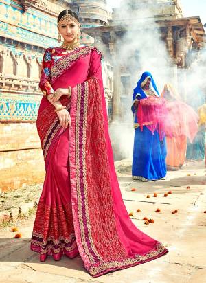 Bright And Visually Appealing Color Is Here with This Designer Saree In Dark Pink Color Paired With Dark Pink Colored Blouse. This Saree Is Fabricated On Chiffon Silk Paired With Art Silk Floral Printed Blouse. 