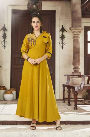 Celebrate This Festive Season With Beauty And Comfort Wearing This Designer Readymade Kurti In Viscose Rayon Beautified With Attractive Embroidery. 