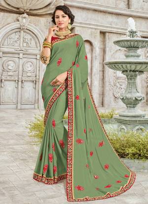 Presenting this Mint green color bright georgette saree. Ideal for party, festive & social gatherings. this gorgeous saree featuring a beautiful mix of designs. Its attractive color and designer heavy embroidered design, nice mirror designs in flower, designer heavy blouse, beautiful floral design work over the attire & contrast hemline adds to the look. Comes along with a contrast unstitched blouse.
