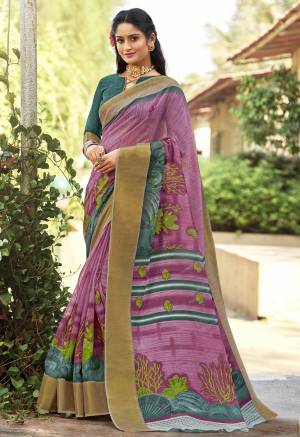 This Festive Season Look Pretty And Elegant With This Saree In Light Pink Color Paired With Teal Green Colored Blouse. This Saree And Blouse Are Fabricated On Cotton Silk Beautified With Prints All Over It. It Is Light In Weight Which Also Ensures a Superb Comfort To Enjoy The Fest. Buy Now.