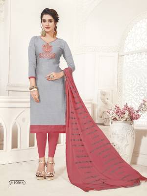 Subtle Shade Color Pallete Is Here With This Designer Straight Suit In Pale Grey Colored Top Paired With Dusty Pink Colored Bottom And Dupatta. Its Top Is Silk Based Paired With Cotton Bottom And Chiffon Dupatta. Grab It Now.
